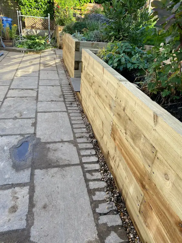 Flower beds and walls installed in garden