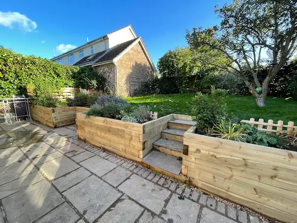 landscape view of flower beds in garden