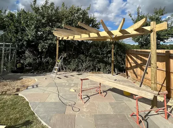 image of a pergola being built in the garden