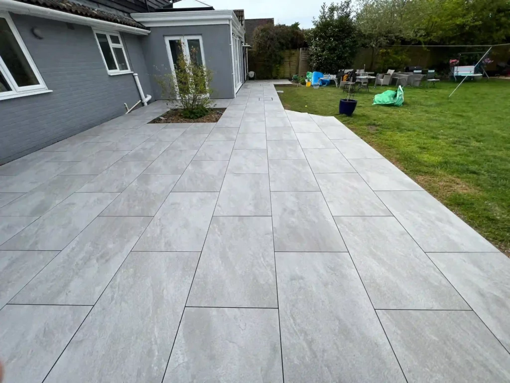 completed porcelain patio instalaltion