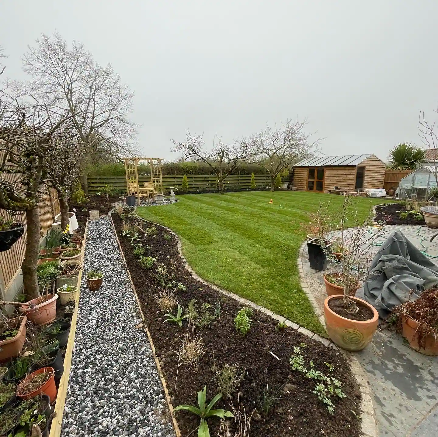 flower bed installation in garden
