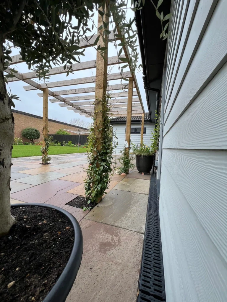 bespoke wooden pergola built in garden - cambridge